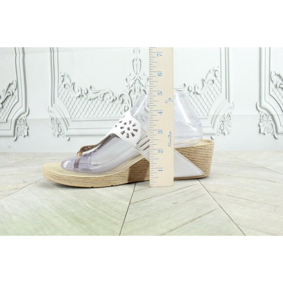 Clark's White Leather Cutout Thong Slip On Cork Wedge Sandals Size 9.5 M - Picture 8 of 9
